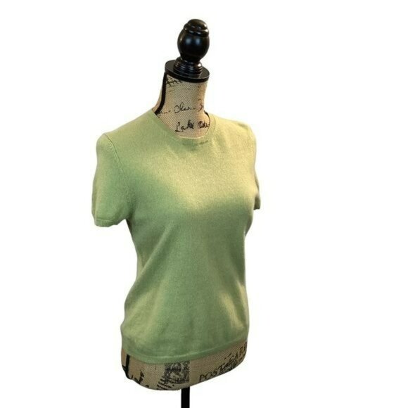 Vertical Design Womens 100% Cashmere 2-Ply Short Sleeve Sweater Green Size S Mad - Picture 3 of 7